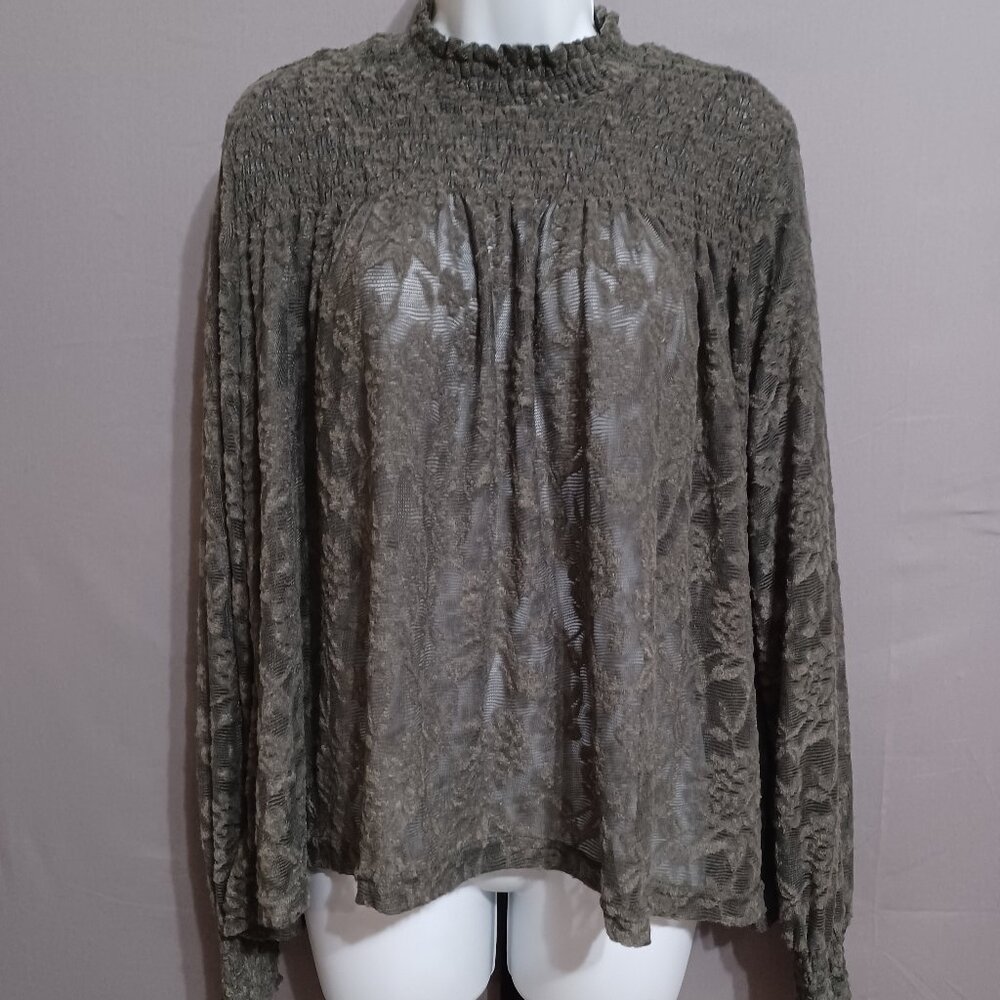 Deletta top gray lace‎ high neck  Anthropologie  sz M
